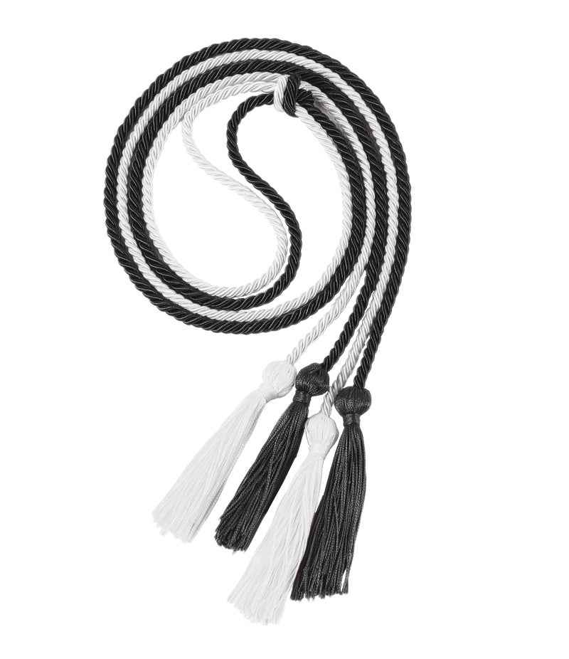 UIALECG Double Graduation Honor Cords - Black and White,68" Long - Image 1